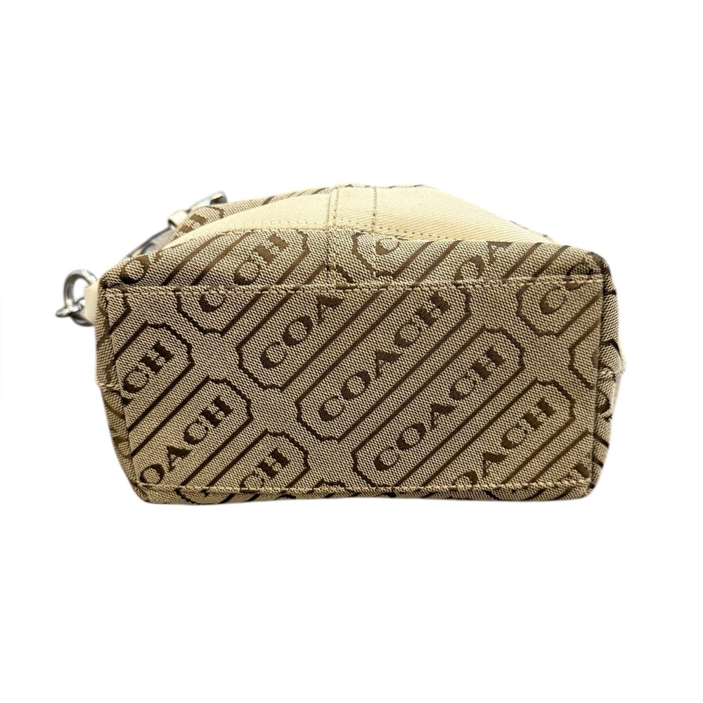 COACH Signature Tan White Demi Mini Pochette Baguette Logo Striped Purse Bag Y2K - Picture 5 of 14